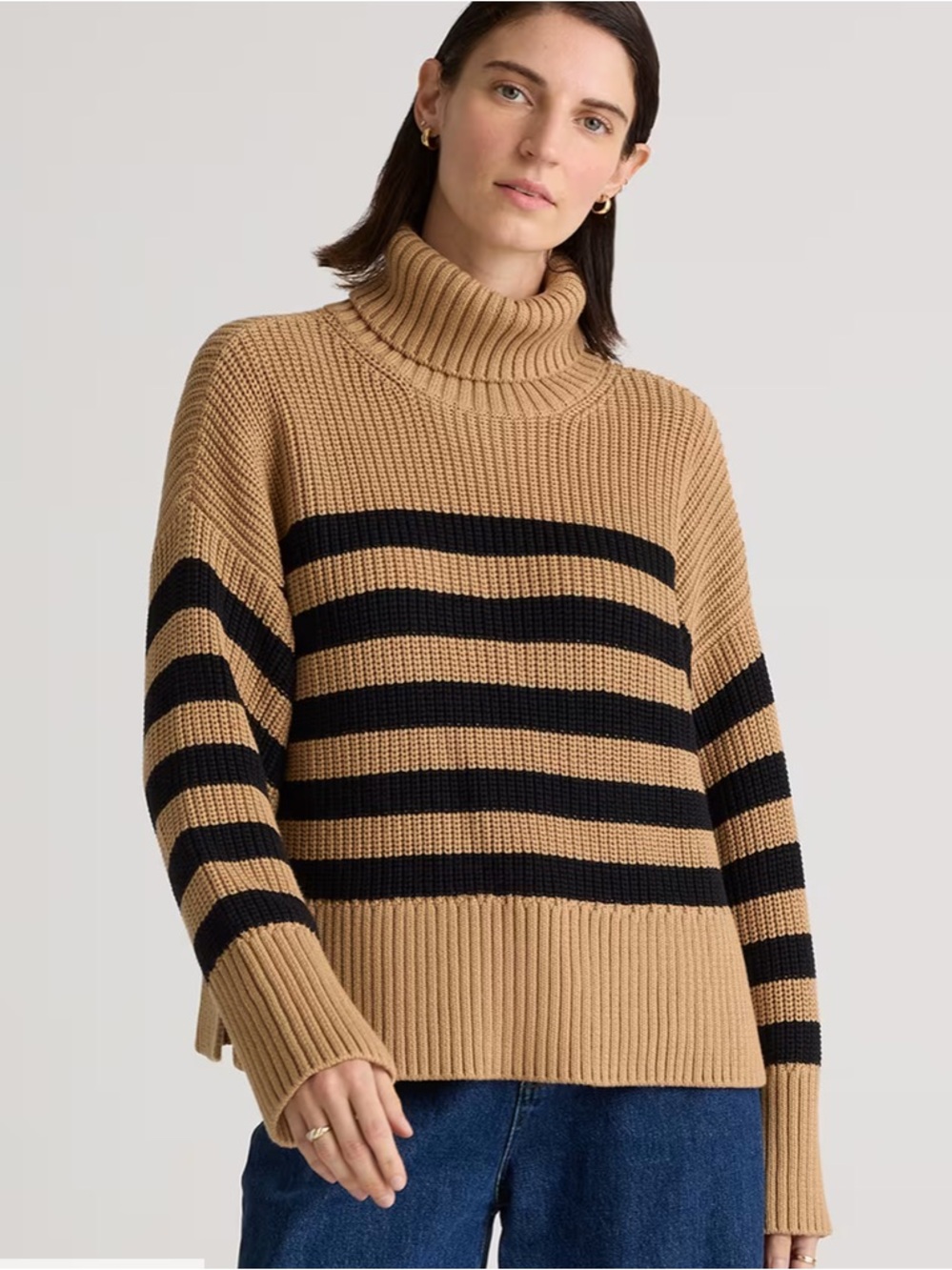 Quince 100% Organic Cotton Split Hem Turtleneck Sweater | Women’s Size S